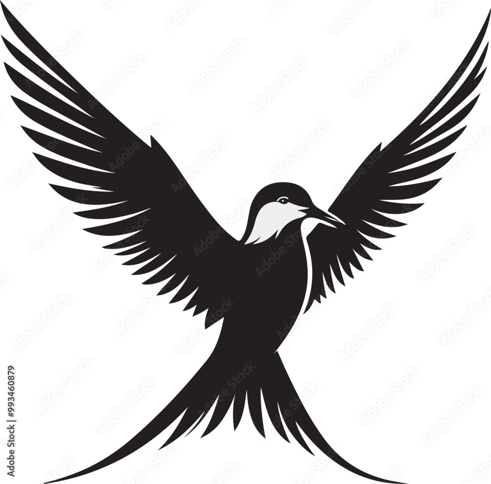 Obraz premium black Arctic Tern silhouette vector illustration, solid white background