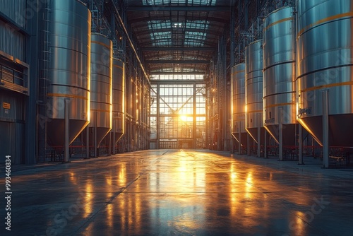 Industrial Sunset: A View Through a Factory photo