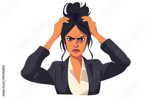 frustrated woman in business suit isolated