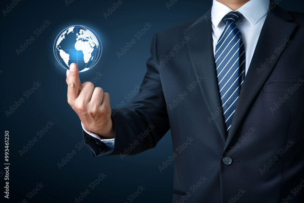 Businessman Touching a Digital Globe Businessman Touching a Digital Globe