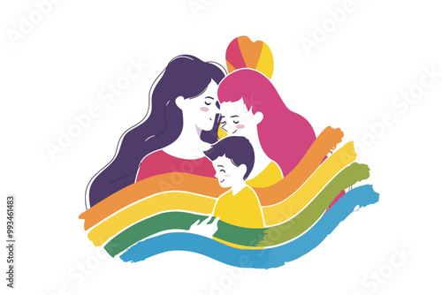 Happy gay two mother family isolated