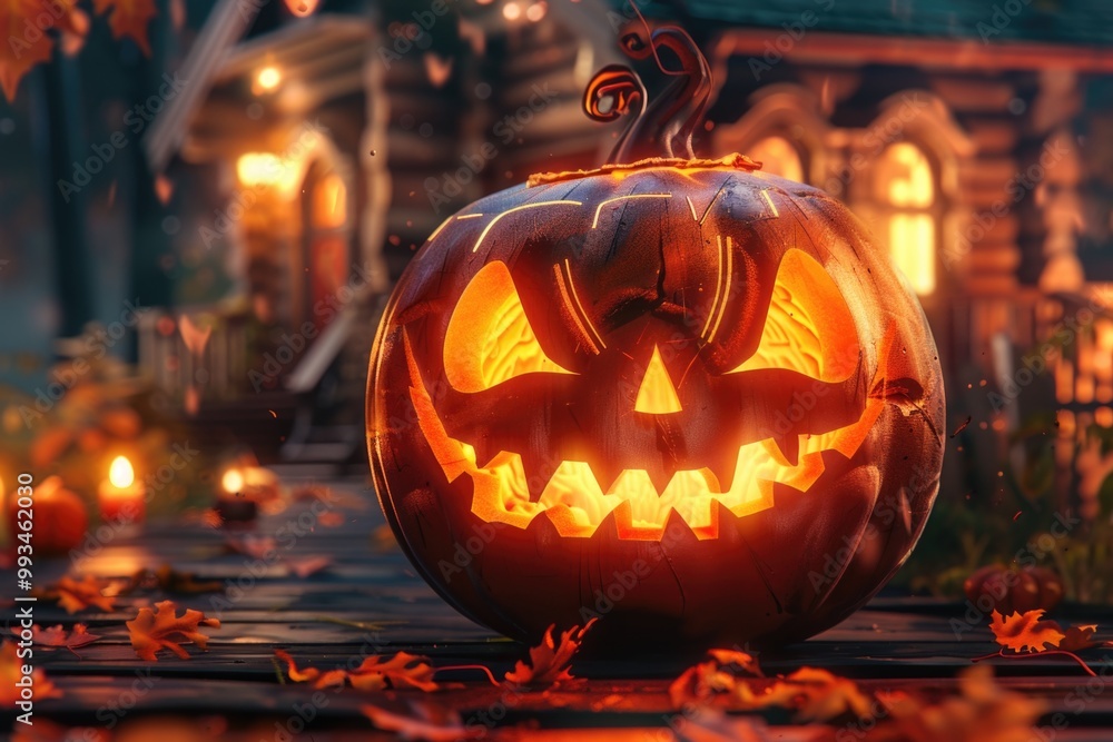 A lighted pumpkin sitting on top of a wooden table, perfect for fall decor or Halloween themed images A lighted pumpkin sitting on top of a wooden table, perfect for fall decor or Halloween themed images
