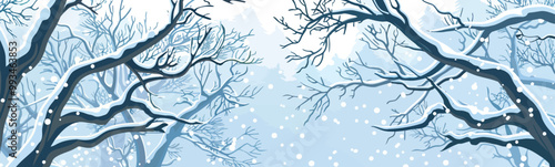 Snow-Covered Branches in a Tranquil Winter Forest isolated