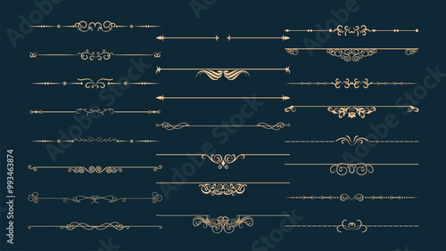 Elegant jwellery luxury ornament text dividers. Ornamental Gold Dividers for text and objects. Gold Ornate vintage frames and scroll.
