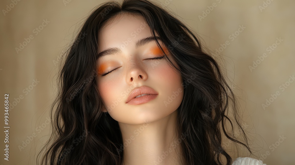 Elegant Woman with Flowing Dark Hair - Serene Beauty Portrait Elegant Woman with Flowing Dark Hair - Serene Beauty Portrait
