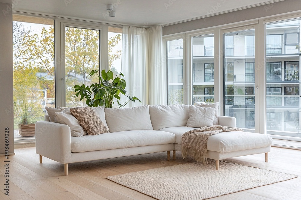 A modern living room with a soft white tone finish. A living room photo of a combination of Scandinavian interiors and mid-century modern interiors with comfortable sofas. Generative AI
A modern living room with a soft white tone finish. A living room photo of a combination of Scandinavian interiors and mid-century modern interiors with comfortable sofas. Generative AI