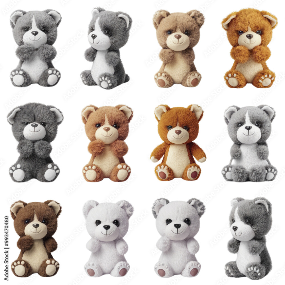 Assorted Plush Teddy Bears Collection on Transparent Background Assorted Plush Teddy Bears Collection on Transparent Background