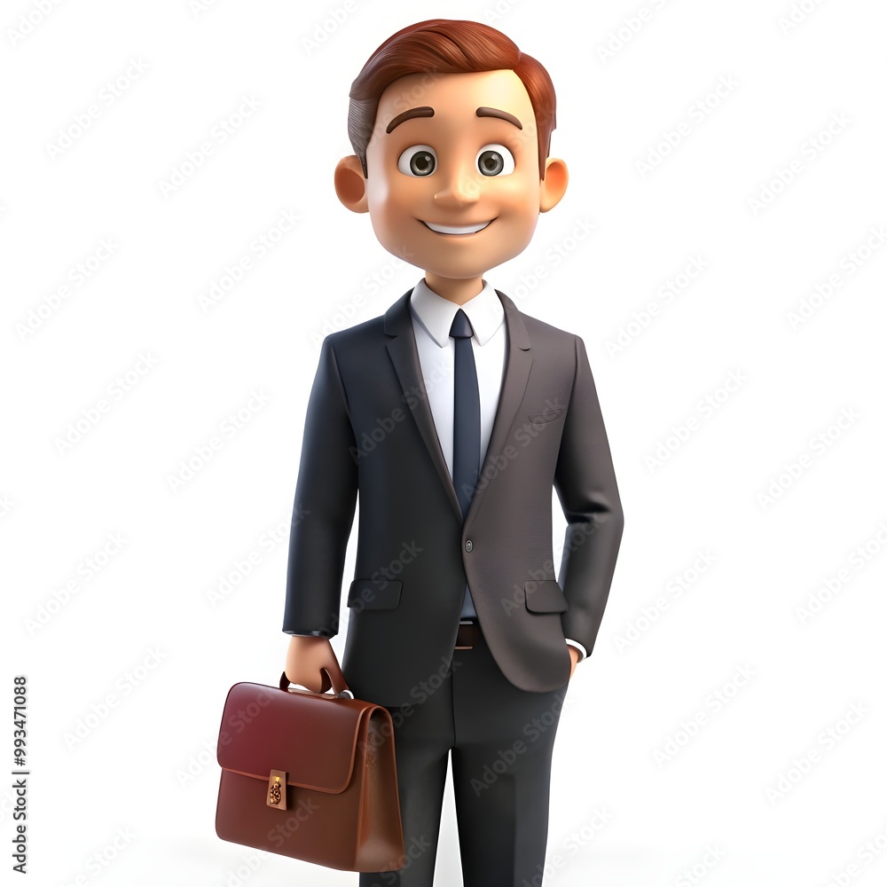Happy Smiling Cartoon Character Business Office Worker Man Standing On White Background. 3D Style Happy Smiling Cartoon Character Business Office Worker Man Standing On White Background. 3D Style