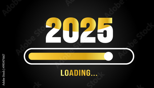 2025 progress loading bar background or banner design template. Happy new year wish golden color loading bar banner design. greeting and new year 2025 celebration banner with loading bar design.