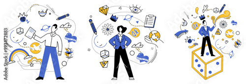 Innovation strategy vector illustration. Progress is fertile soil where seeds innovation strategy blossom into achievement Development is sweet melody played by orchestra intelligent growth