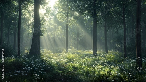 Sunbeams Through the Forest: A Serene Landscape