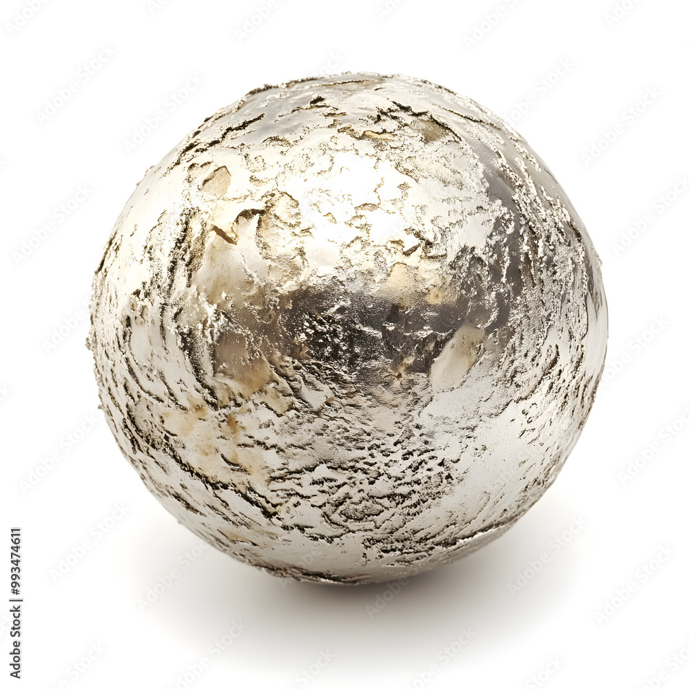 Scoop ball of metallic chrome color glossy ice cream isolated on white background Scoop ball of metallic chrome color glossy ice cream isolated on white background