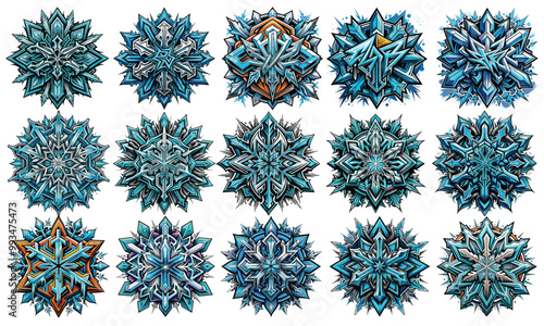 Christmas Snowflakes T-shirt Design, Detailed hand-drawn vector artwork on a clean white background. Iconic snowflake concept, perfect for high-quality t-shirt prints and holiday designs.