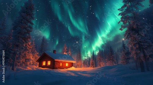 Cabin Under Aurora. photo