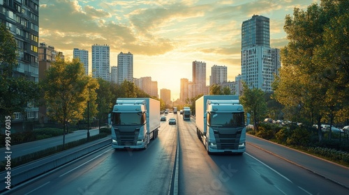 Trucks on City Road. photo