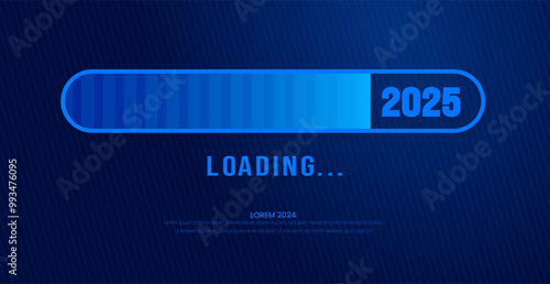 2025 progress loading bar corporate business technology blue color background or banner design template. Happy new year wish blue color loading bar banner design. 