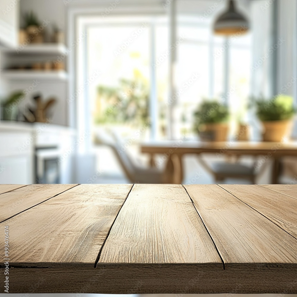 blue Empty wooden table with the bright white interior minimal of the kitchen as a blurred background behind the bokeh golden sunshine blue Empty wooden table with the bright white interior minimal of the kitchen as a blurred background behind the bokeh golden sunshine