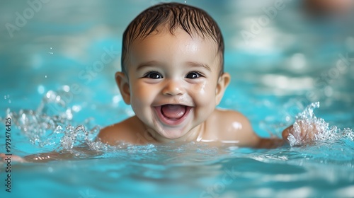 portrait of happy baby sport swimming