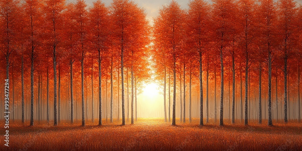 A sunlit path through an autumnal forest, the vibrant foliage creating a tunnel of fiery hues, while the soft glow illuminates the way ahead. A sunlit path through an autumnal forest, the vibrant foliage creating a tunnel of fiery hues, while the soft glow illuminates the way ahead.
