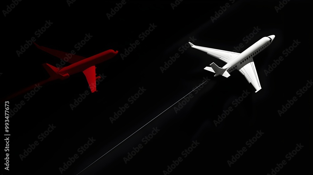 Top view Miniature airplane on black background with copy space. for text. Picture of airplane isolated on empty black background. Air ticket, travel and vacation, teamwork and leadership concept Top view Miniature airplane on black background with copy space. for text. Picture of airplane isolated on empty black background. Air ticket, travel and vacation, teamwork and leadership concept