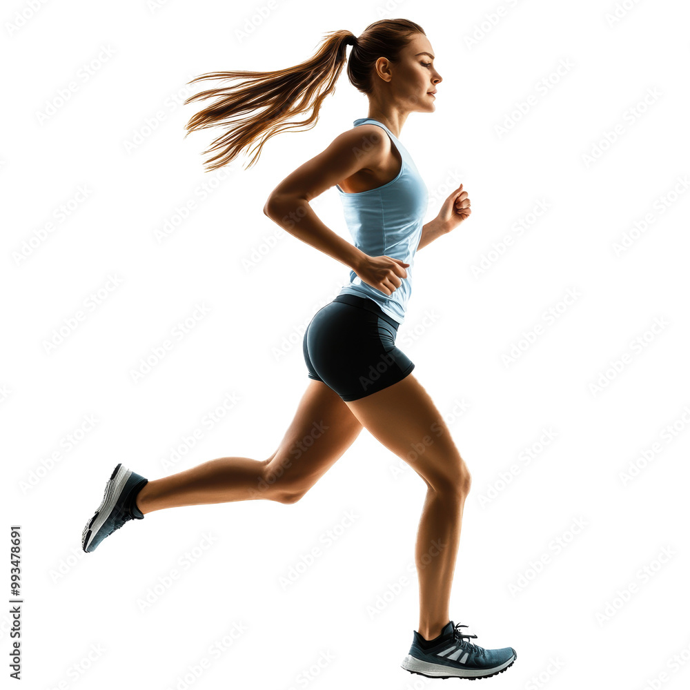 Young woman runner running jogger jogging athletics side view full length on transparency background PNG isolated Young woman runner running jogger jogging athletics side view full length on transparency background PNG isolated