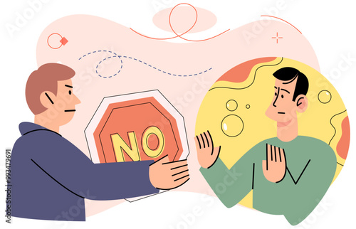 Refuse vector illustration. Prohibition certain topics can limit scope conversations and hinder open dialogue The act refusal can serve as means asserting personal boundaries and needs Emotions play