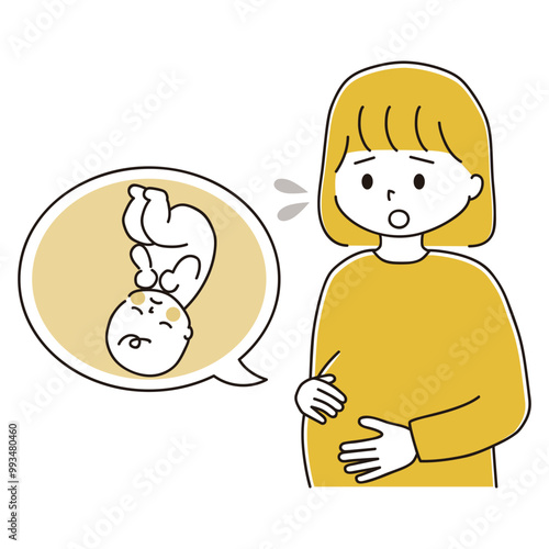 逆子の赤ちゃんと不安そうな妊婦さんのイラスト