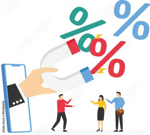 Business people talking about the commission percentage. Modern vector illustration in flat style

