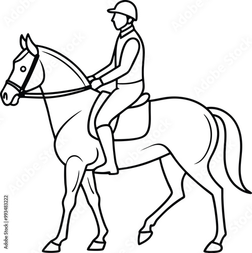 Equestrian sports line art silhouette illustration on white background.