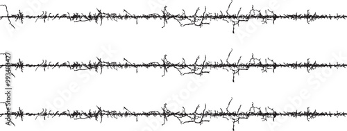 a series of black and white lines with different shapes, A set of black and white fence lines with different shapes, a border wire with barbed wire, barbed with a line