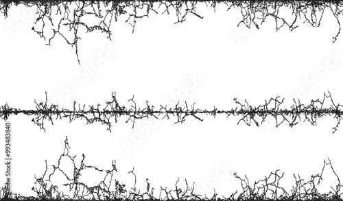 barbed wire seamless pattern, A set of black and white fence lines with different shapes, a border wire with barbed wire, barbed with a line