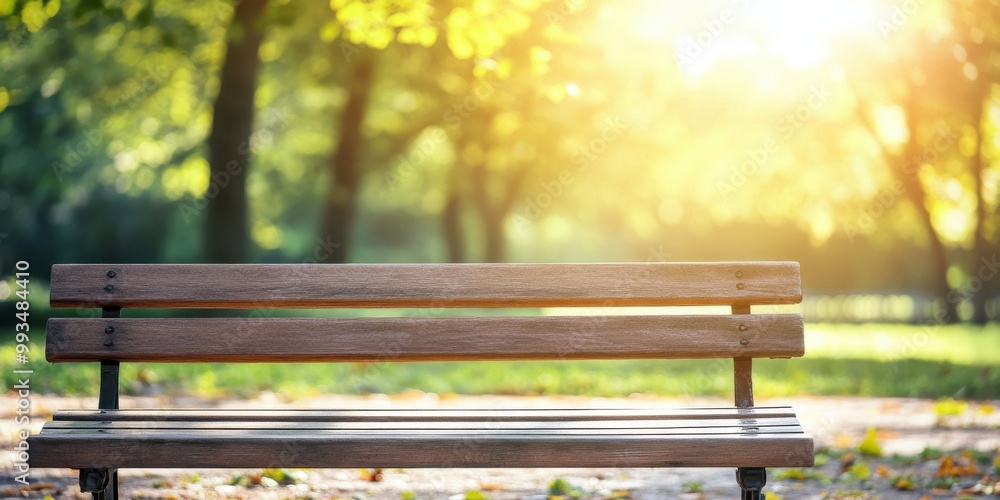 Sun-Kissed Park Bench Set Against a Blurred Green Background for Relaxation and Leisure Design Sun-Kissed Park Bench Set Against a Blurred Green Background for Relaxation and Leisure Design