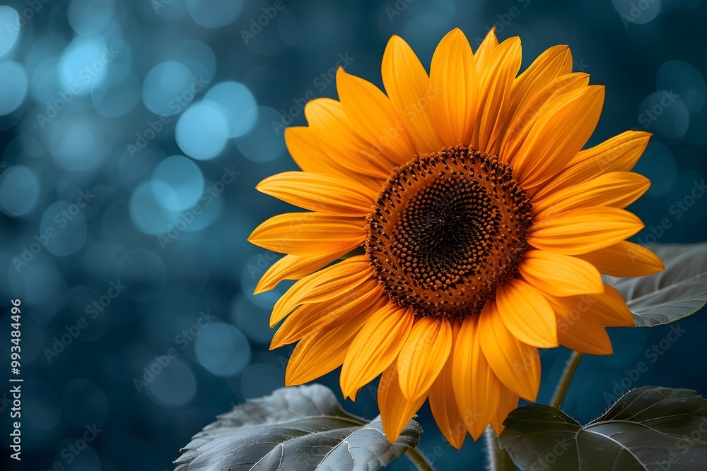 Naklejka premium Bright Sunflower with Vibrant Petals and Bokeh Background for Nature-Themed Designs