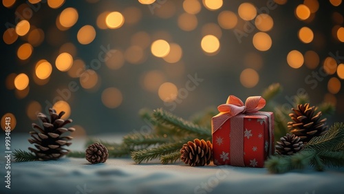 New Year's gifts in red and gold tones with Christmas and New Year decorations