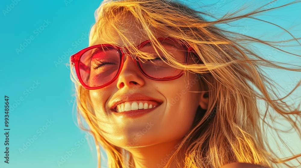 Smiling Woman in Sunglasses Enjoying Sunny Summer Day Smiling Woman in Sunglasses Enjoying Sunny Summer Day