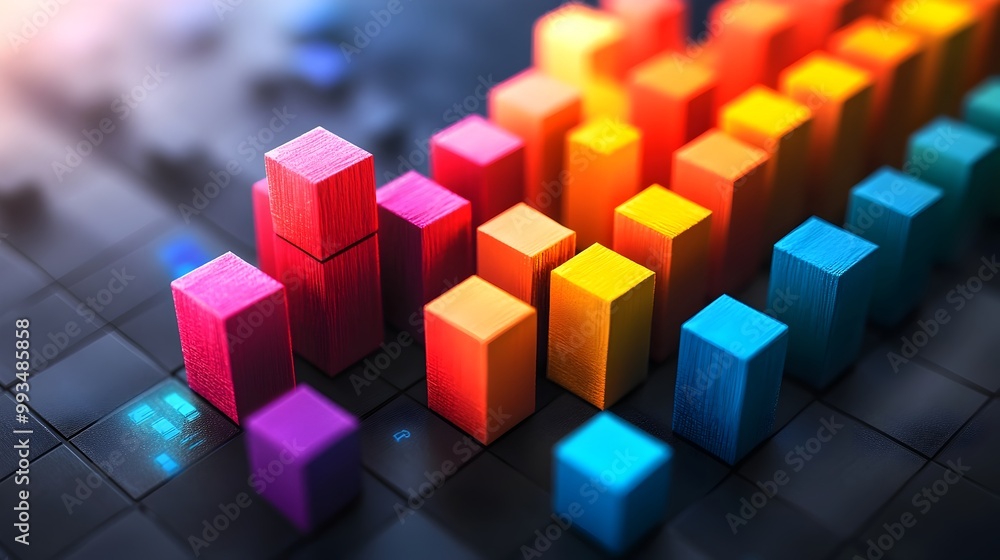 Colorful 3D Business Chart Blocks Showcasing Data Creativity and Innovative Solutions Colorful 3D Business Chart Blocks Showcasing Data Creativity and Innovative Solutions