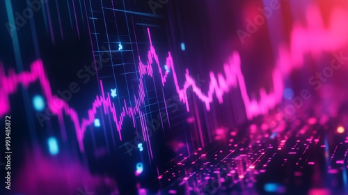 Wallpaper Mural Futuristic Economic Crisis: Holographic Business Downfall in Neon Digital Visualization of Price Collapse Torontodigital.ca