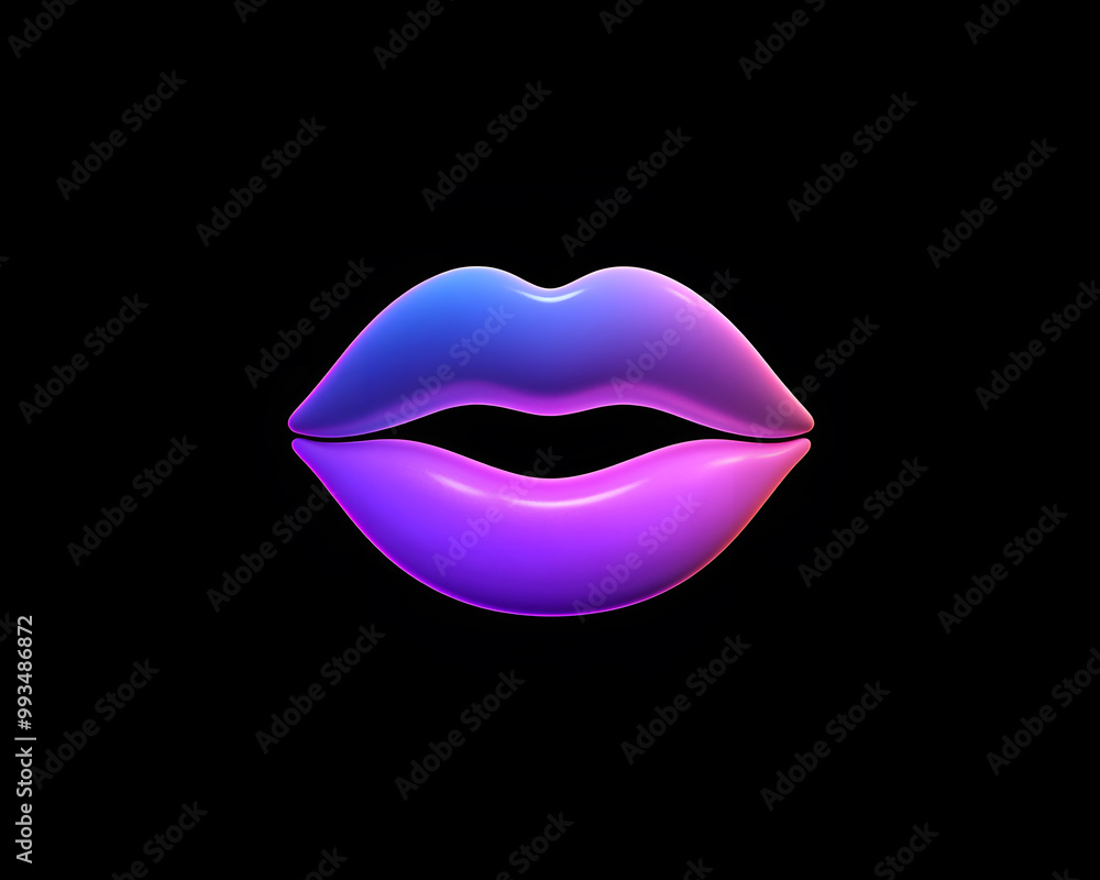 Neon Holographic lips isolated on black background Neon Holographic lips isolated on black background