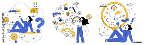 Innovation strategy vector illustration. Development is sweet melody played by orchestra intelligent growth and exploration Aspiration is key unlocking doors to treasure trove innovation strategy