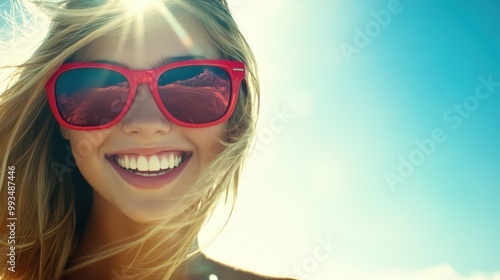 Smiling Woman in Sunglasses Enjoying Sunny Summer Day