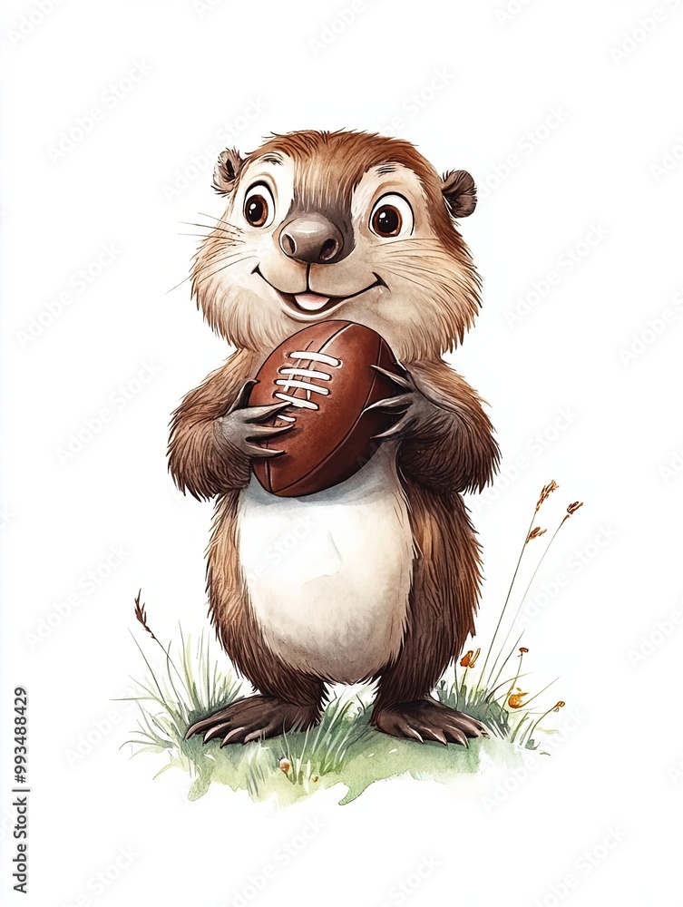 Obraz premium A whimsical watercolor illustration of Bear as a football player in action