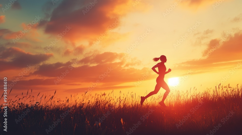 Silhouette of a Woman Running Towards a Golden Sunset, Representing Hope and New Beginnings Silhouette of a Woman Running Towards a Golden Sunset, Representing Hope and New Beginnings