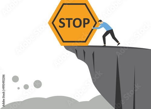 Get rid of stop sign.Incident management, root cause analysis or solving problem, identify risk or critical failure concept. Modern vector illustration in flat style

