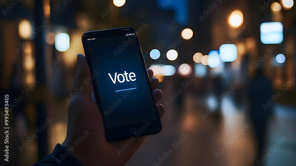Hand Holding Phone with Vote Reminder Notification on Screen,Digital Civic Engagement Tool Hand Holding Phone with Vote Reminder Notification on Screen,Digital Civic Engagement Tool
