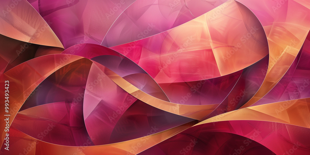 Obraz premium Dynamic composition with layered, flowing ribbons in burgundy, orange, and pink tones. The soft gradients and overlapping shapes create a modern, artistic look with a sense of movement.