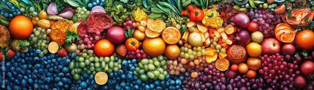 Aerial view of a vibrant food landscape, artistic movements blended with culinary arts, colors explode in harmony Aerial view of a vibrant food landscape, artistic movements blended with culinary arts, colors explode in harmony