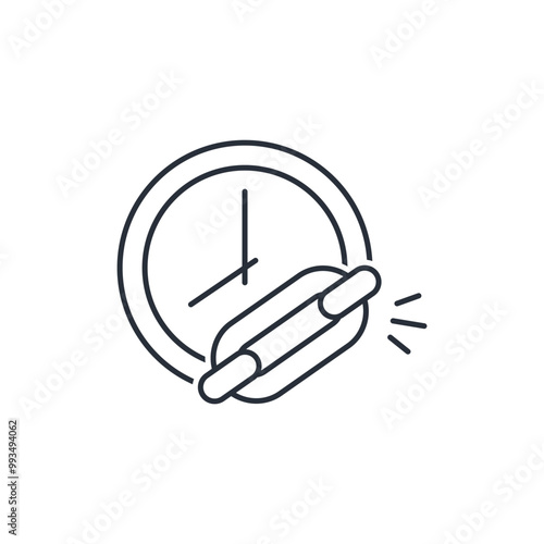 Chain, shackles on the clock face. Time limits. Vector linear icon isolated on white background.