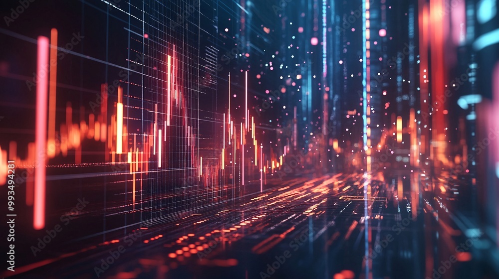 Digital Crisis: Holographic Price Drop in Futuristic Finance on Dark Background Digital Crisis: Holographic Price Drop in Futuristic Finance on Dark Background