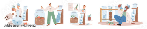 Scientific experiment. Vector illustration. Continuous development education and knowledge is crucial for scientific progress The scientific experiment metaphor simplifies complex concepts for better