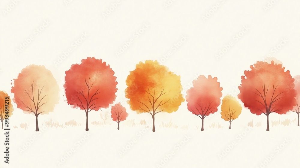 Obraz premium Simple and elegant abstract trees and leaves watercolor background, white background, horizontal banner. For card, invitation, web, social media, presentation, slide show, marketing, advertising.